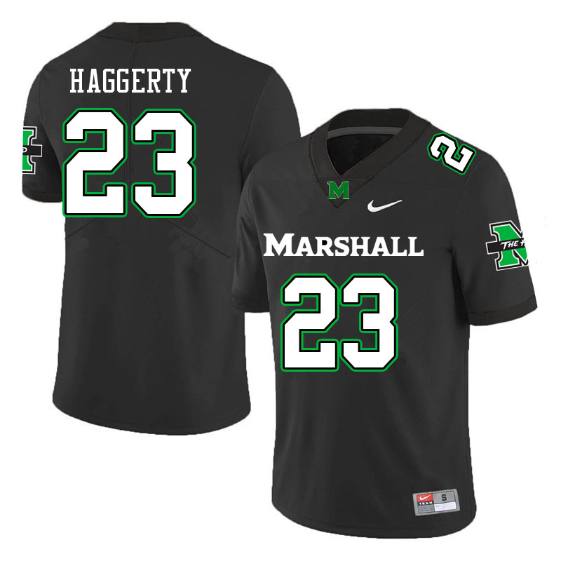 Men #23 Justin Haggerty Marshall Thundering Herd College Football Jerseys Stitched-Black - Click Image to Close